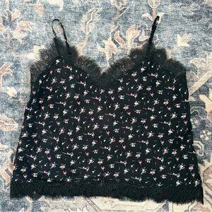 Victoria’s Secret Black Floral Lace Tank Top – Size Large 🌸🖤